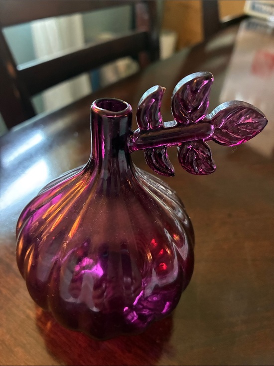 Anthropologie Other - Purple Glass Bud Vase with Leaf Accent